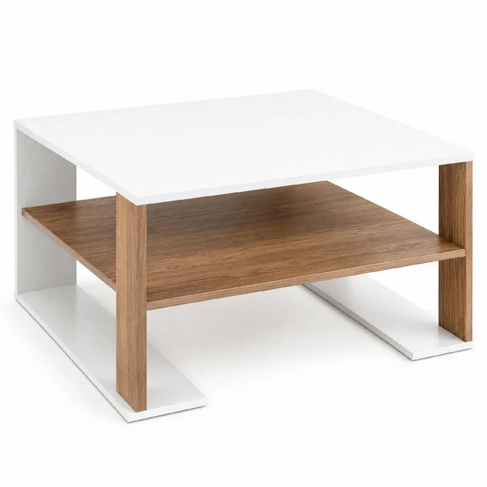 Costway Square Coffee Table Modern Compact Center Table with Open Shelf in White