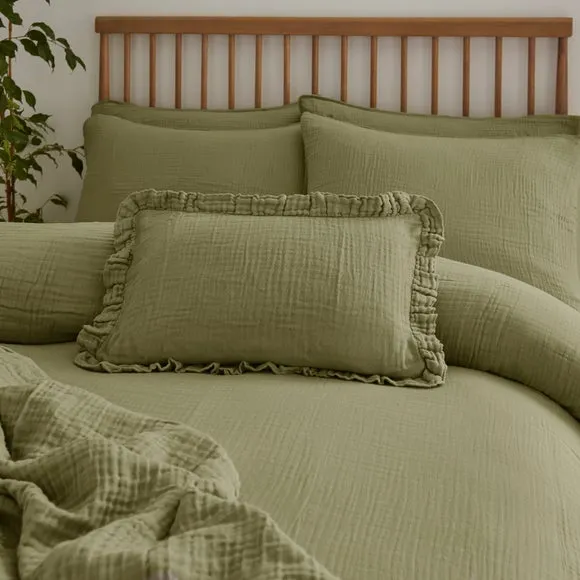 Cotton Muslin Frilled Cushion Cover