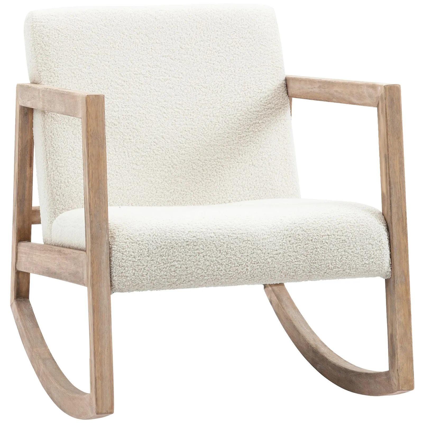 HOMCOM Rocking Chair Upholstered Armchair Wooden Accent Chair Cream