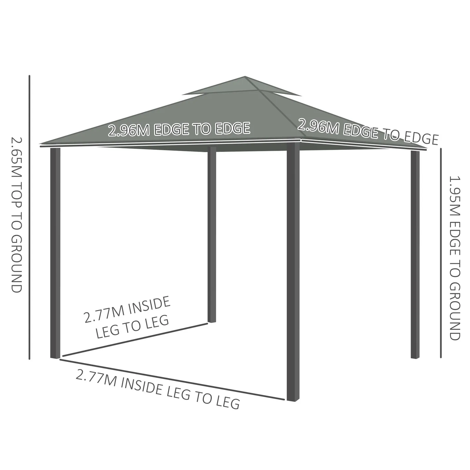 OUTSUNNY 3 x 3(m) Patio Gazebo Garden Shelter w/ Mosquito Netting in Grey 3