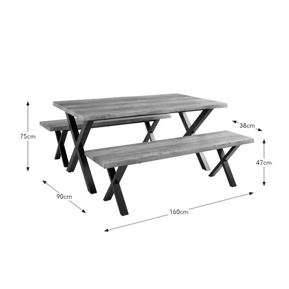Ezra 6 Seater Rectangular Dining Table with 2 Benches 5