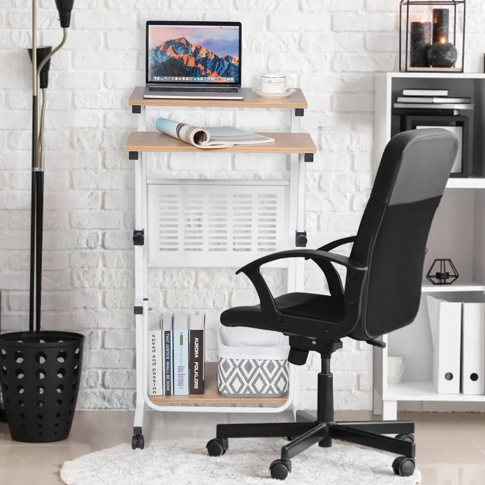 Costway 2 in 1 Adjustable Computer Desk Office PC Desk Movable Workstation in Natural 5