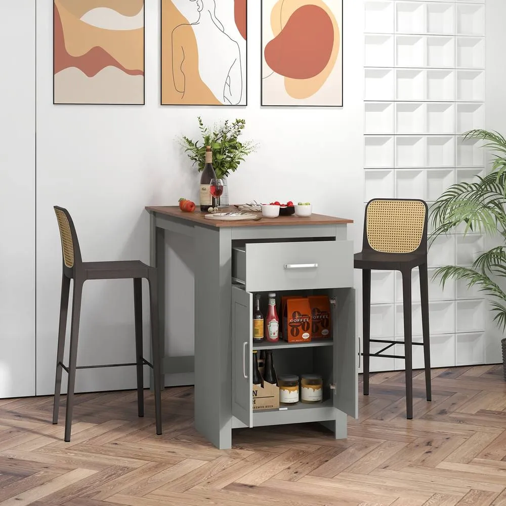 Costway Counter Height Table Rectangular Pub Dining Table w/ 1 Drawer & Doors in Grey 4