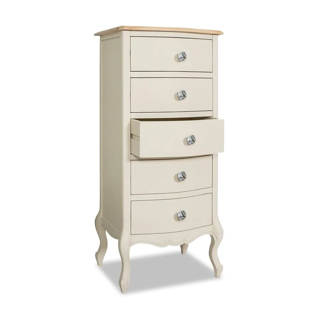 Statement Furniture Juliette Vintage Chic 5 Drawer Tallboy with Crystal Handles in Ivory 5