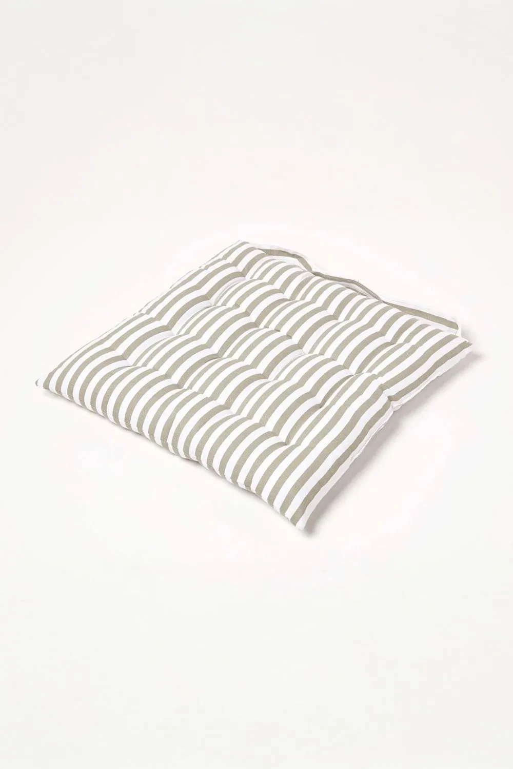 Homescapes Set of 4 Grey Stripe Seat Pad with Button Straps 100% Cotton 40 x 40 cm 2