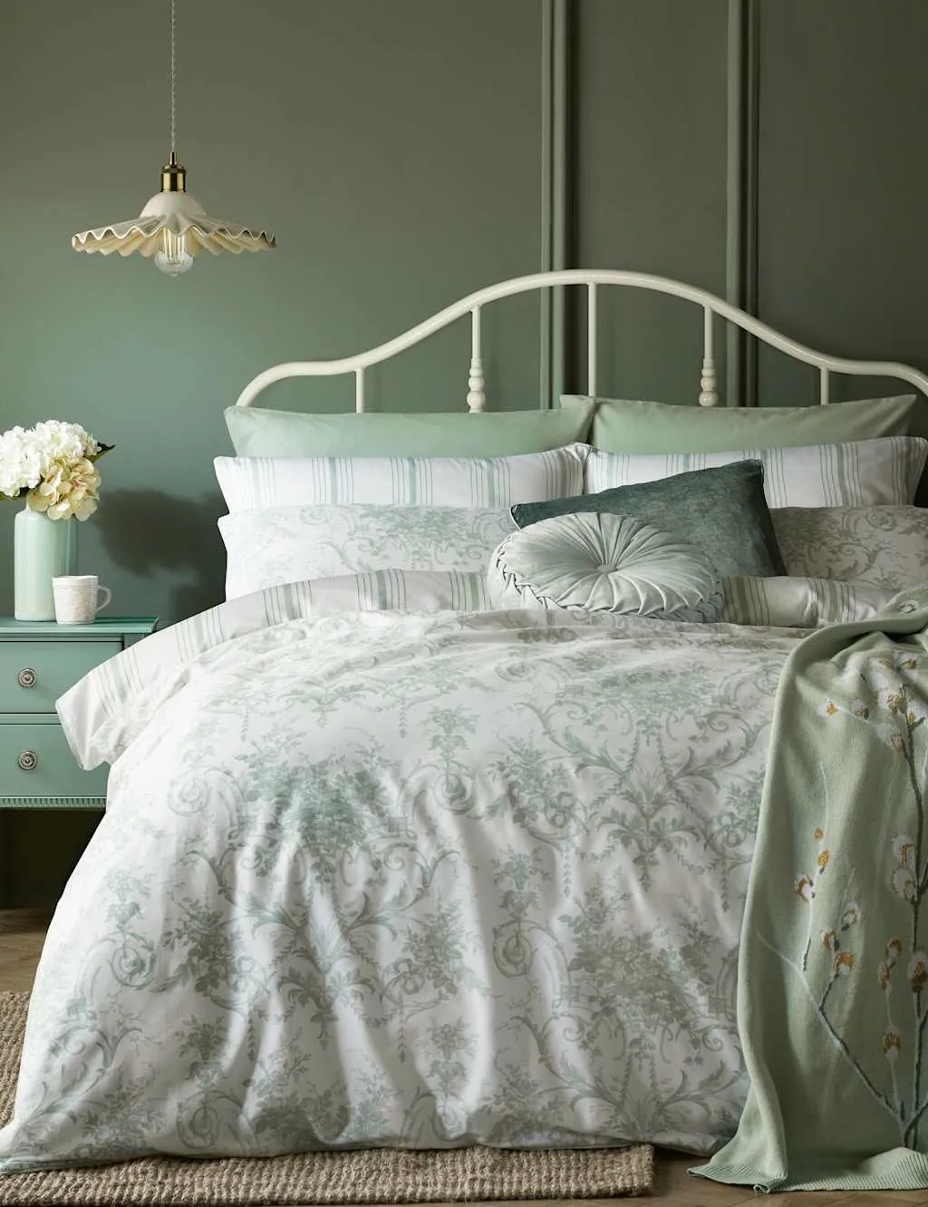 Laura Ashley Tuileries Pure Cotton Sateen Bedding Set Green Mix