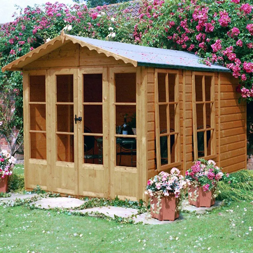 Shires Kensington 7x10 Feet Double Door with Large Opening Window Summerhouse in Light Brown