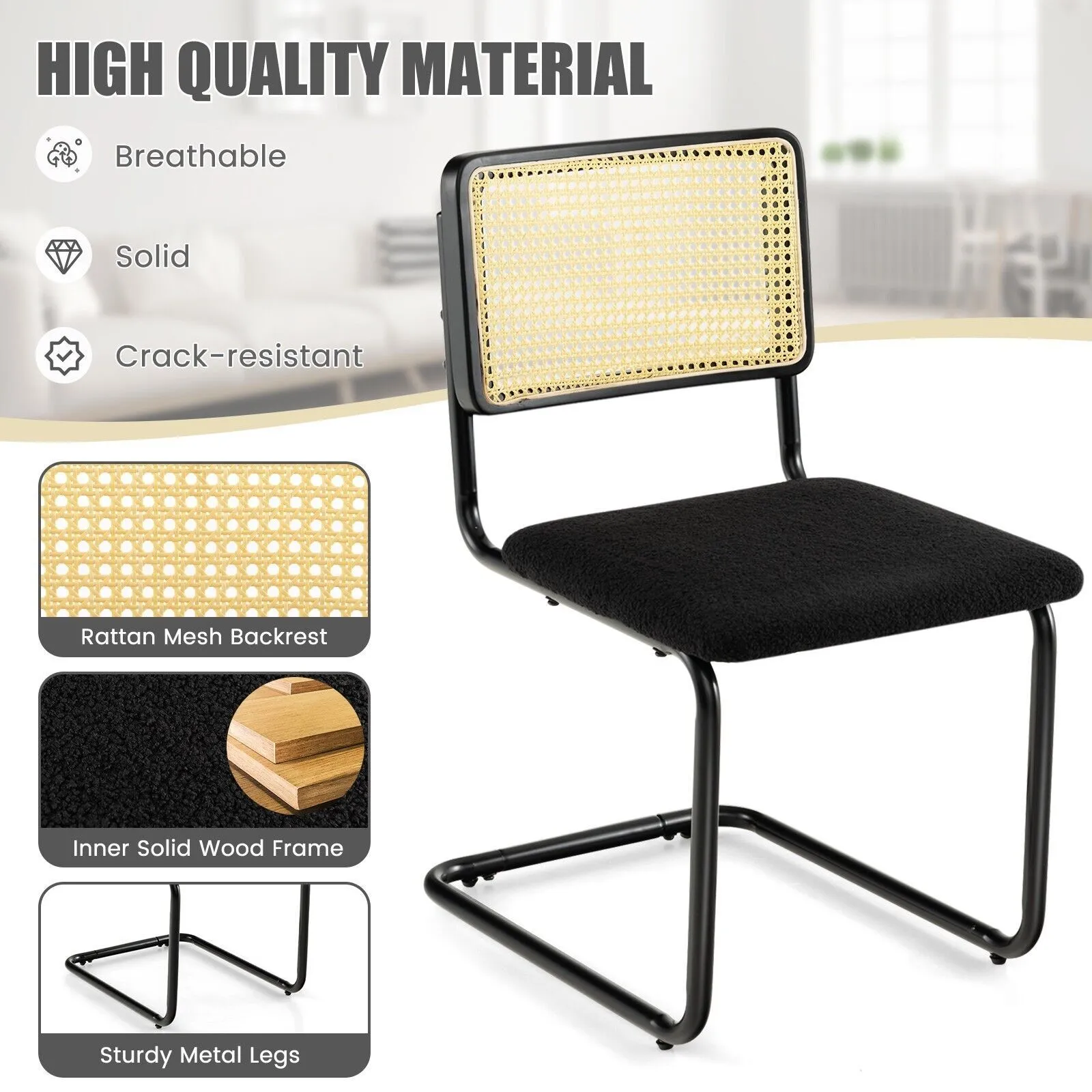 Costway Set of 2 Rattan Bar Stools Upholstered Counter Height Chair Kitchen Dining Stool in Black 6