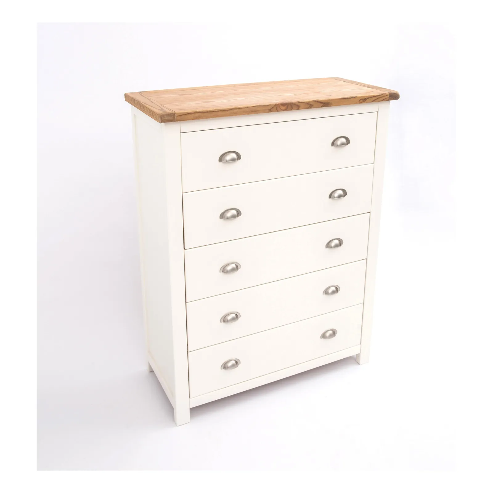 Cabinet Bits Lovere 5 Drawer Chest of Drawers Chrome Cup Handle in Off-White 4