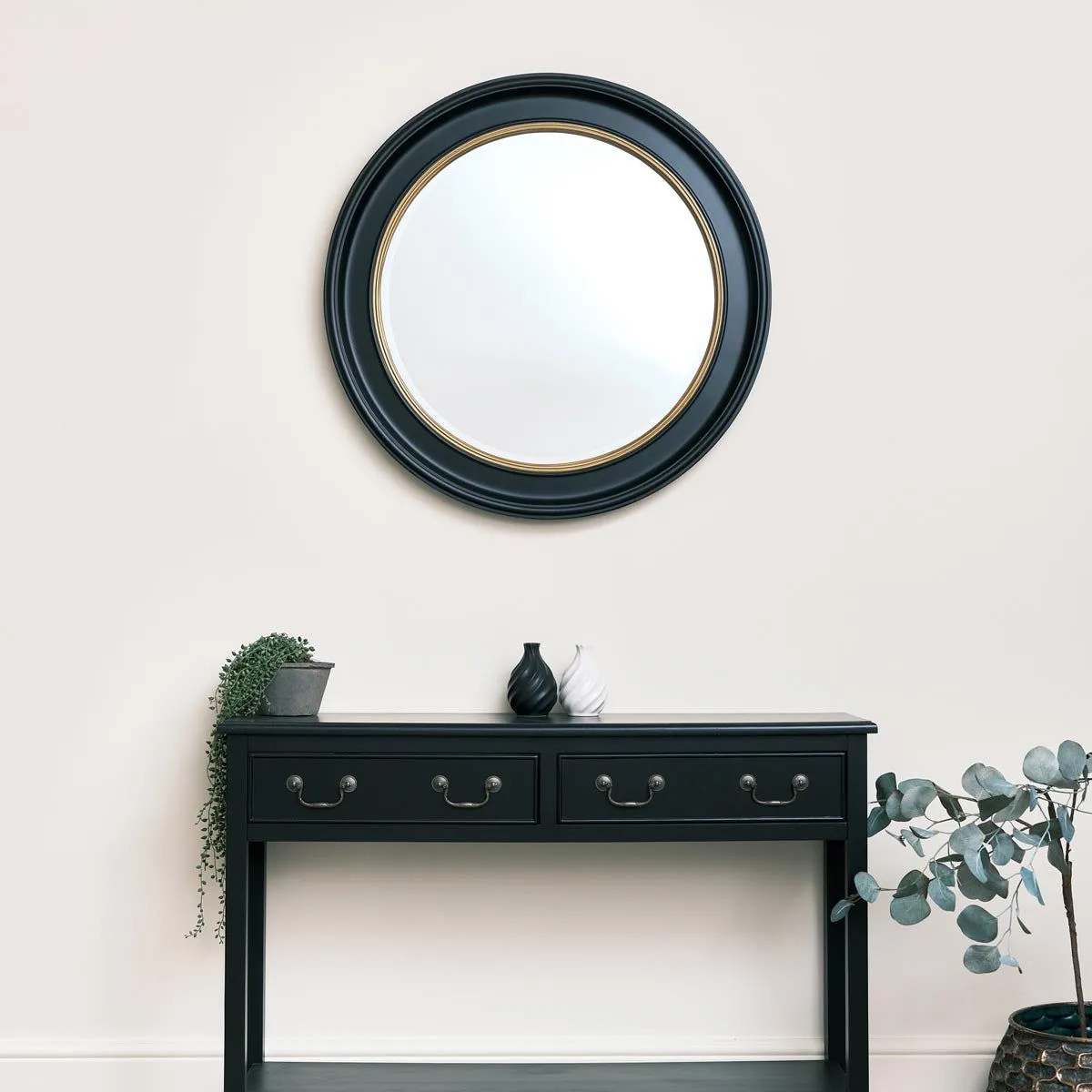 Melody Maison Large Round Black & Gold Wall Mirror - 80cm X 80cm 2