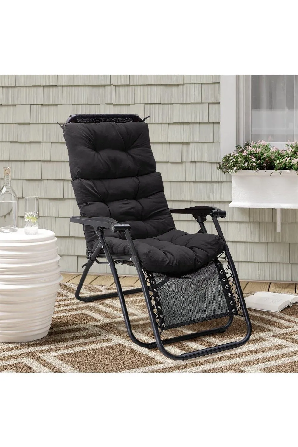 Garden Sanctuary 130cm W x 55cm D Black High Back Tri-Fold Adirondack Patio Chair Cushion