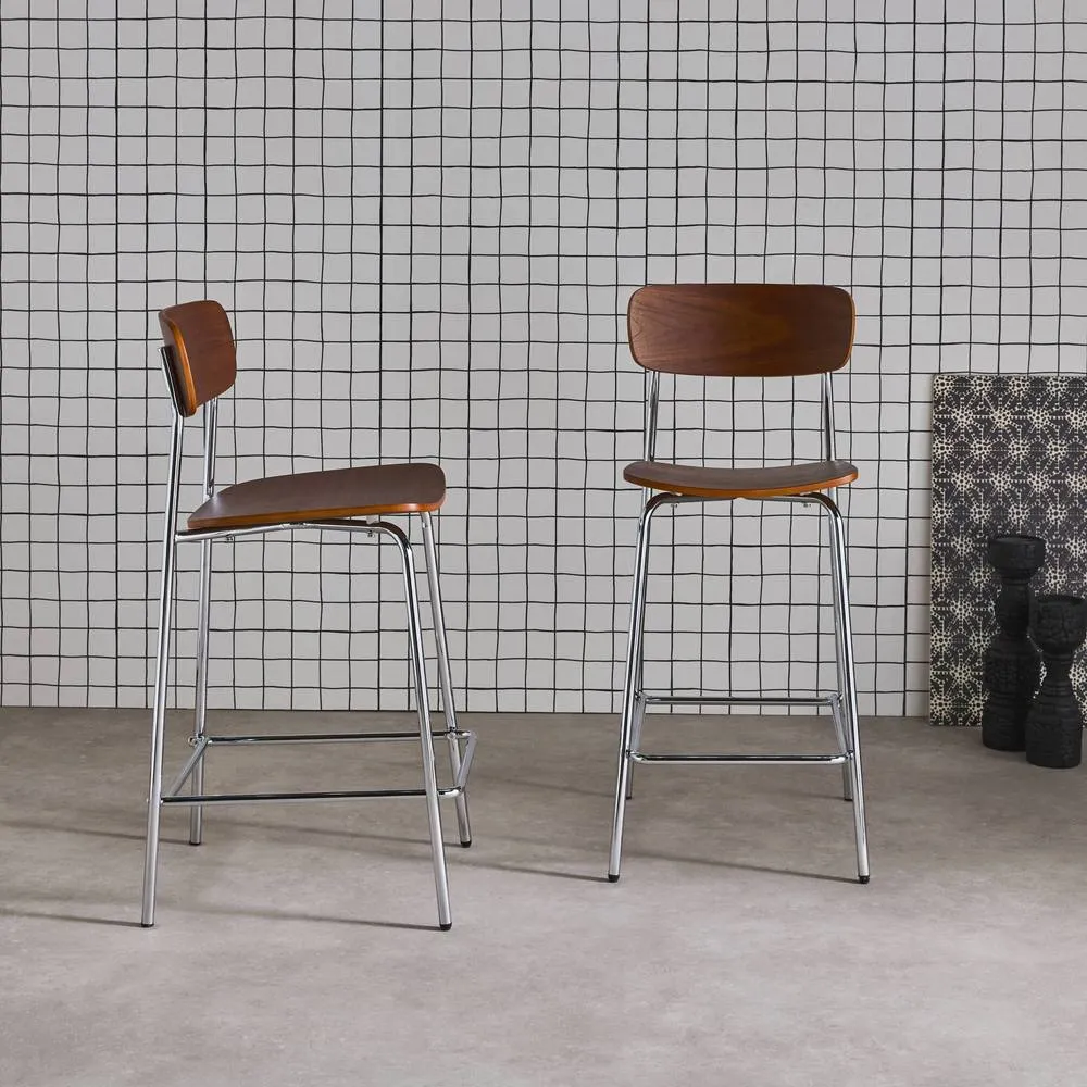 sweeek Vintage metal & plywood bar stool (set of 2) in Brown 4