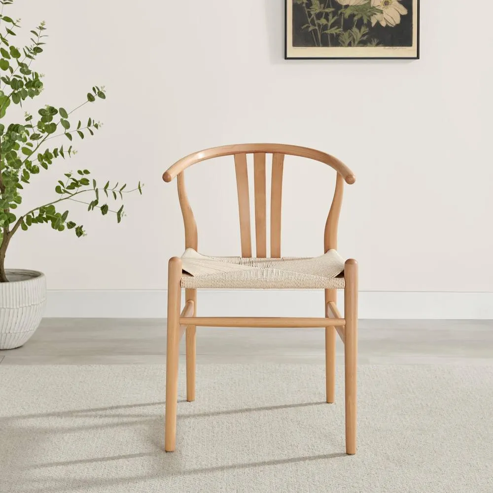 FurnitureboxUK 2x Caia Oak Effect Wood & Rope Wishbone Dining Chairs in Beige 4