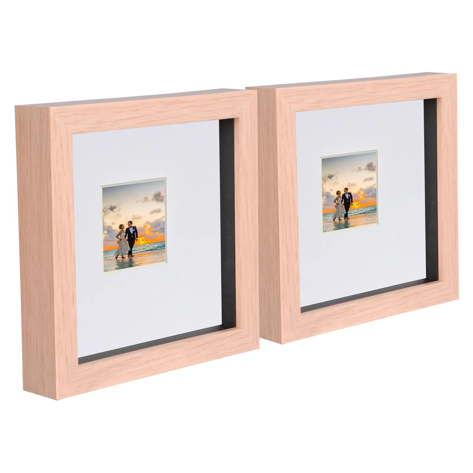 Nicola Spring 6" x 6" 3D Box Photo Frames - 2" x 2" Mount - Light Brown - Pack of 2 in White 1