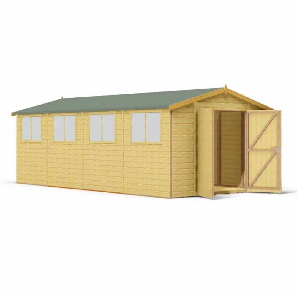 Shires Workspace DD Tongue & Groove Garden Shed Workshop Approx 10x20 Feet in Light Brown