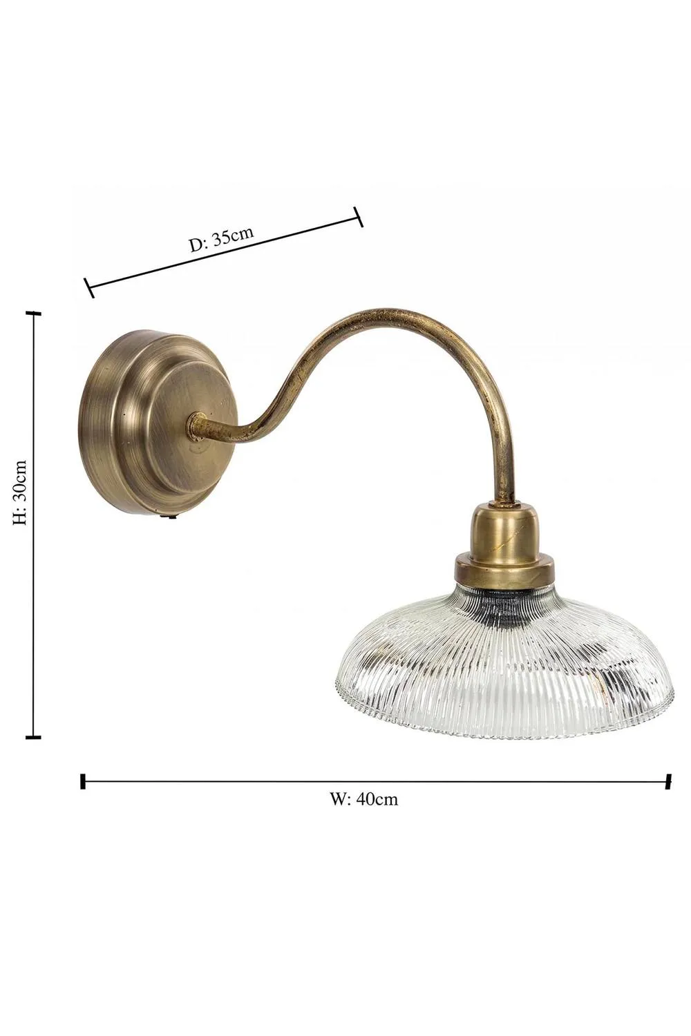 Dibor Adjustable Ribbed Glass Wall Light, Art Deco Style, Aged Brass Finish in Gold 2