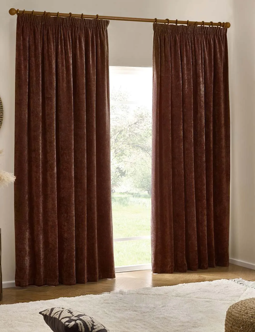 YARD Chenille Velvet Pencil Pleat Curtains Chocolate