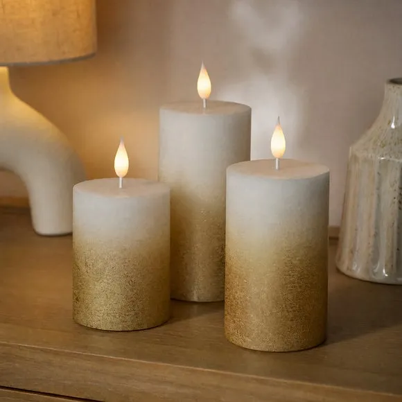 Set of 3 Ombre LED Pillar Candles