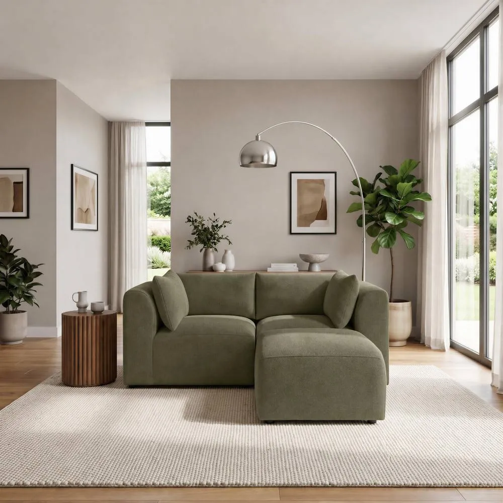 FurnitureboxUK Drift Boucle Fabric 2 Seater Modular Chaise Sofa in Green 3