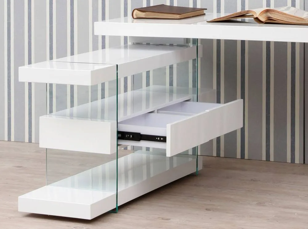 Angel Cerda White MDF Desk with Tempered Glass Legs & 2 Drawers 5