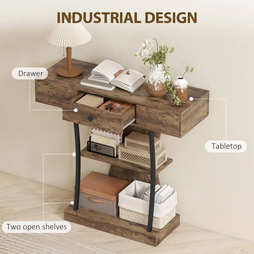 HOMCOM Console Table Hallway Table with Storage Shelves, Rustic Brown 6