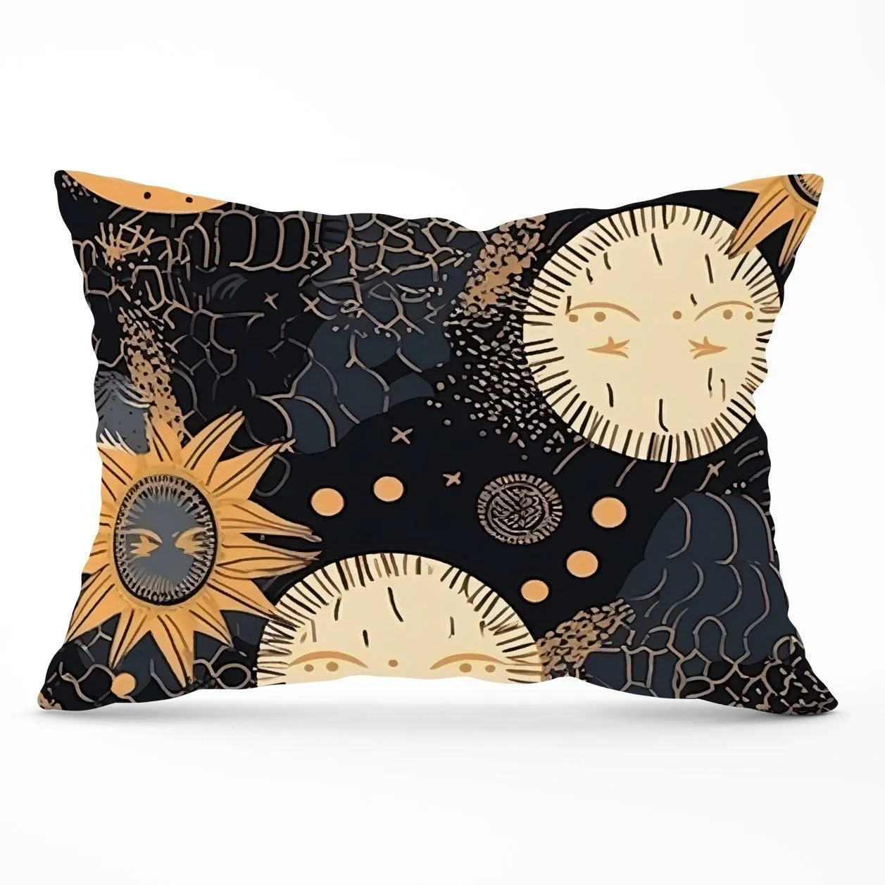 Warren Reed - Designer Gold Sun & Moon Cushions in Yellow
