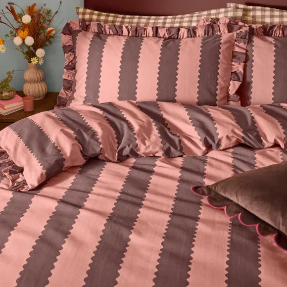 Furn. Birdie Stripe Polycotton Duvet Cover & Pillowcase Set 2