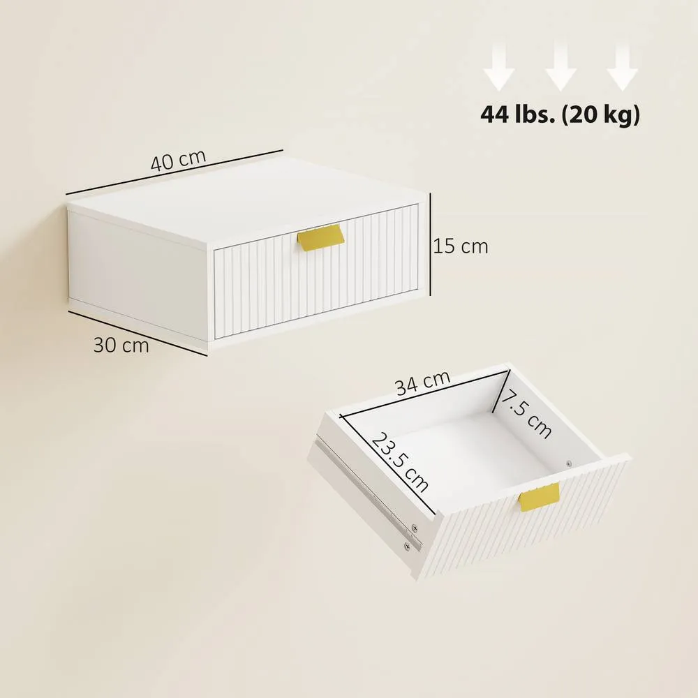 HOMCOM Floating Nightstands Set of 2 Bedside Tables w/ Wave Drawer in White 3
