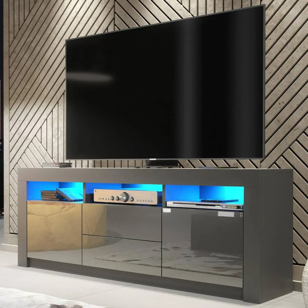 Creative Furniture Shine TV Unit 160cm - Dark Grey with Gloss Doors & LED Lights 5