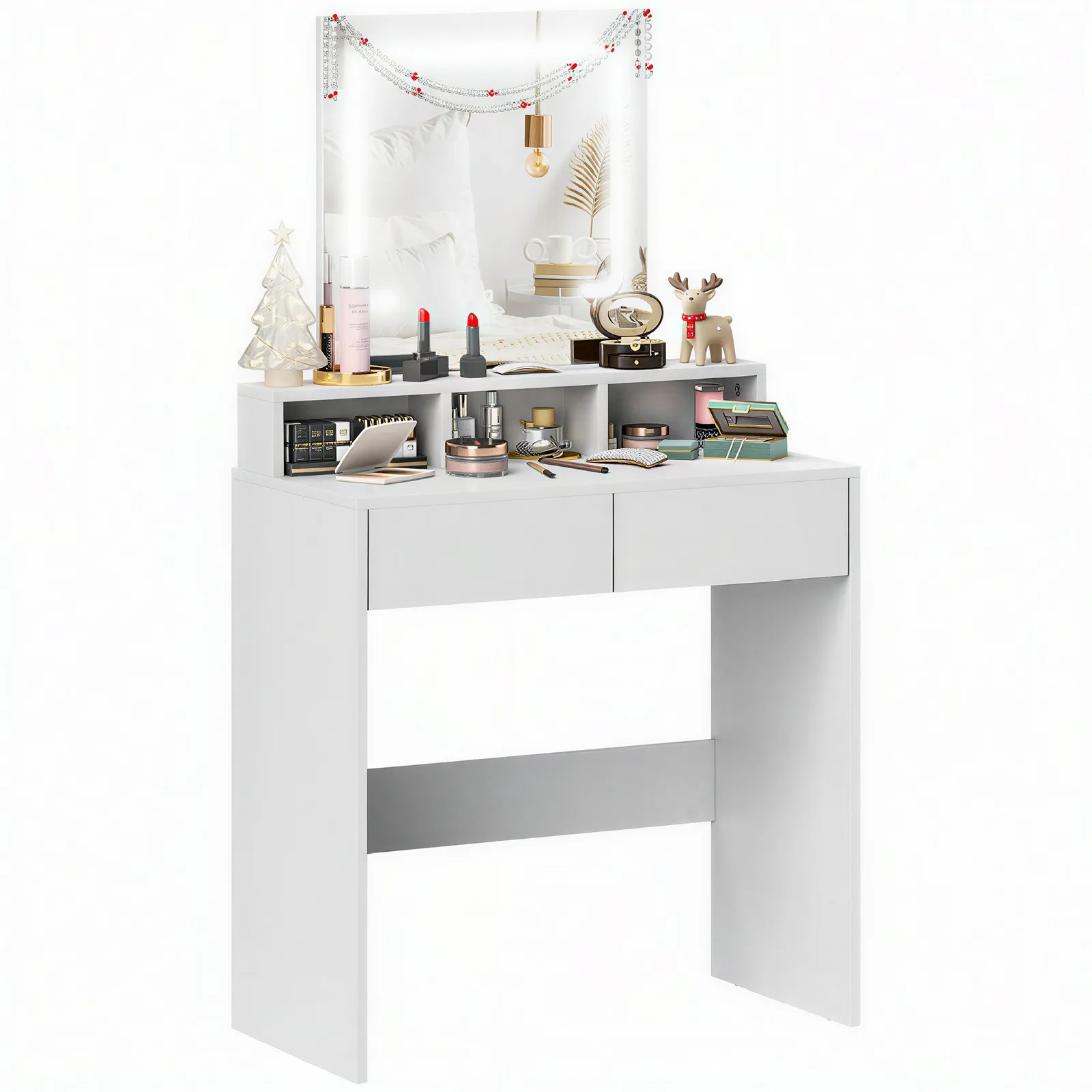 HOMCOM Dressing Table with Mirror, LED Lights, Drawers, for Bedroom, White 2