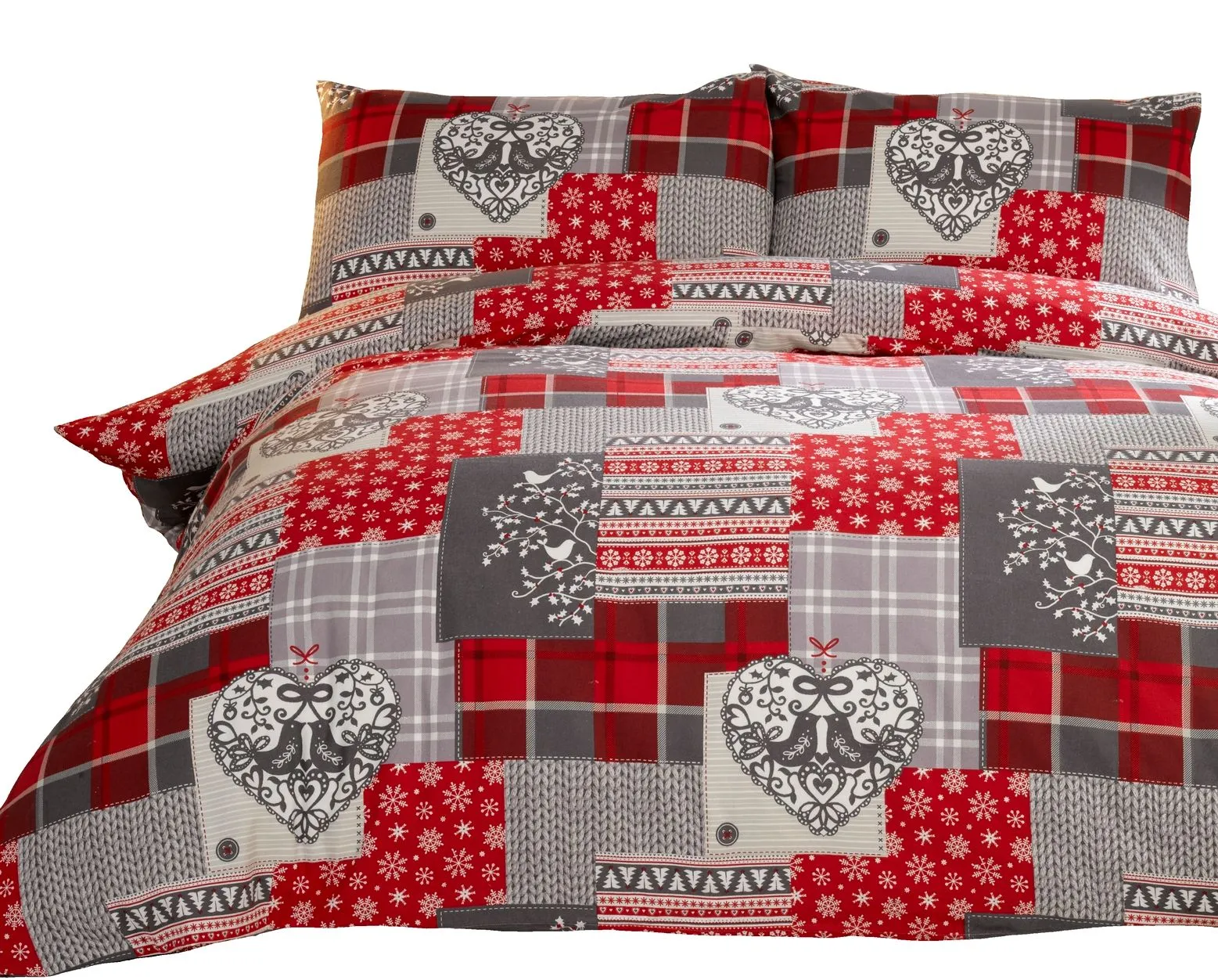 Rapport Home Alpine Patchwork Flannelette Duvet Cover Set with Pillowcase in Red 2