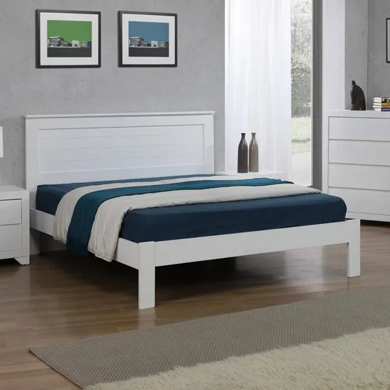 Etna Wooden King Size Bed In White