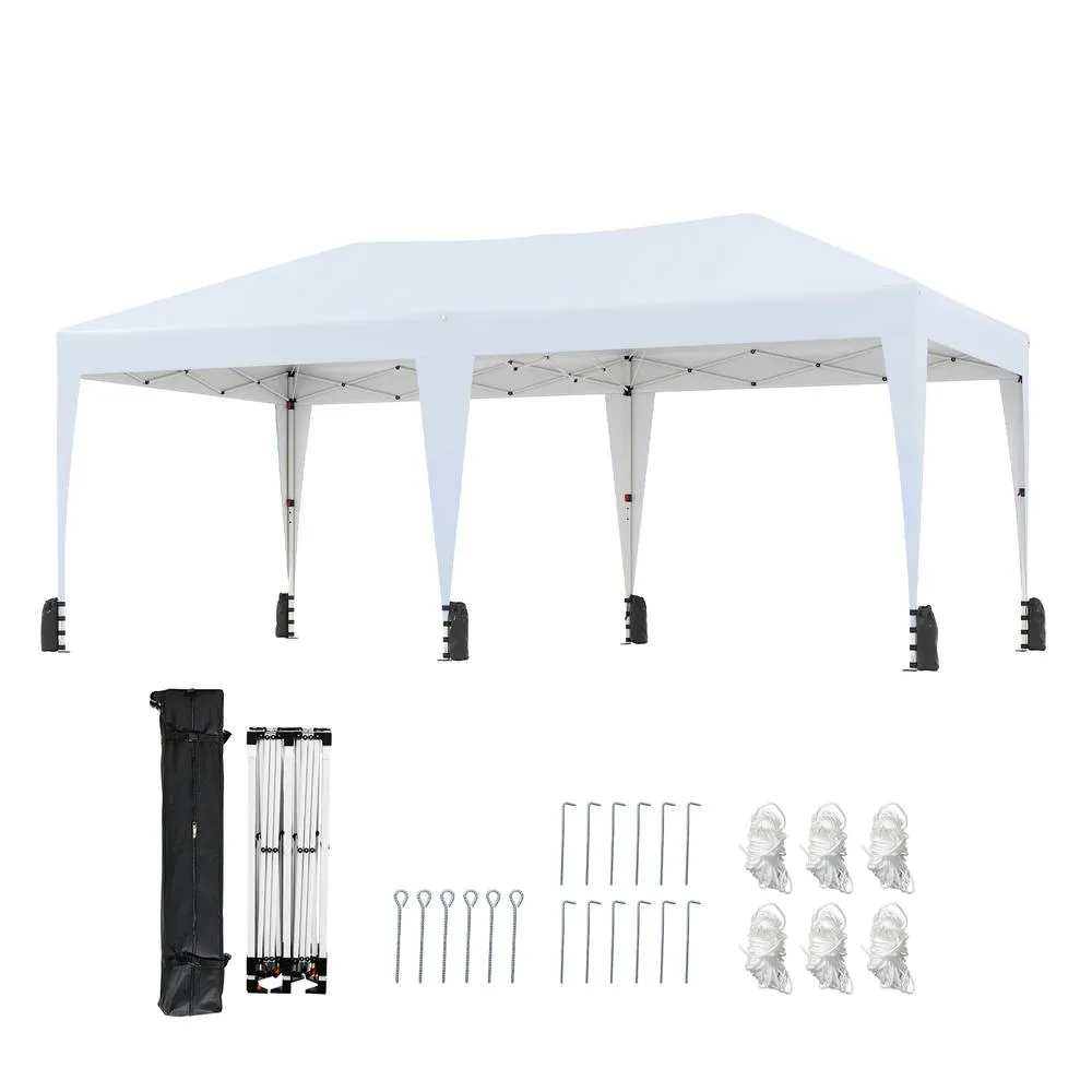 Costway 590x300 CM Pop up Canopy Tent Foldable Patio Shelter w/ Wheeled Bag in White