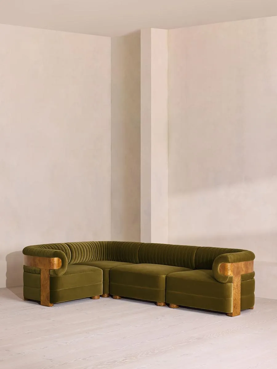 Caleb Modular L-Shape Sofa, Velvet, Olive, Dark Burl