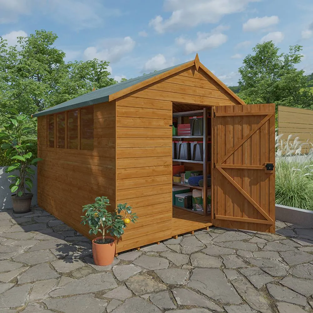Buttercup Farm 10 x 8 Feet Super Apex 12mm Shed - Solid Wood/Softwood/Pine in Burnt Orange 3