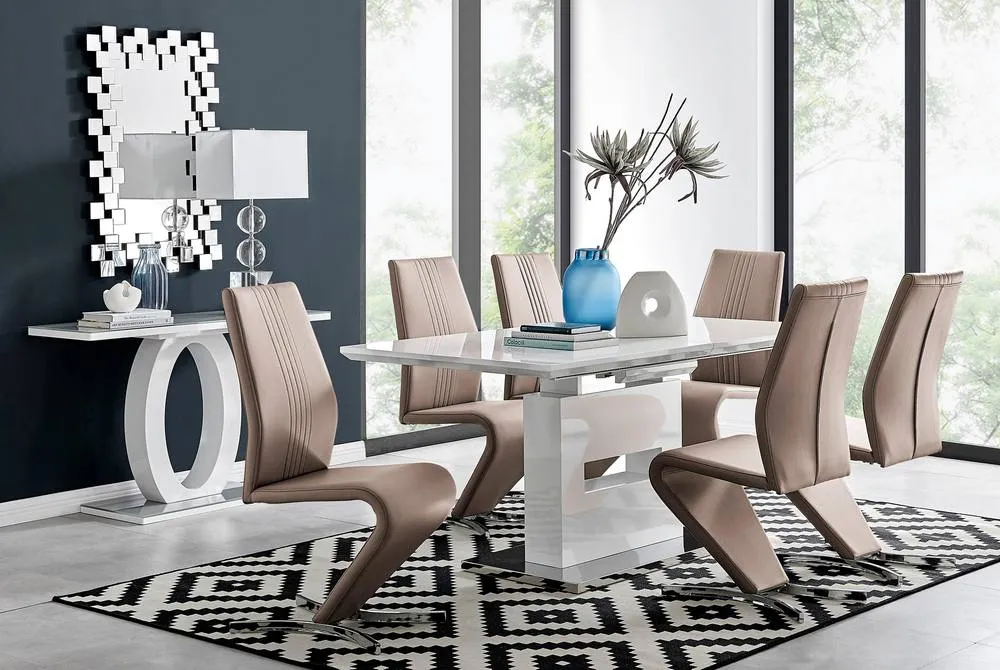 FurnitureboxUK Arezzo Large Extending Dining Table & 6 Willow Chairs in Beige 1