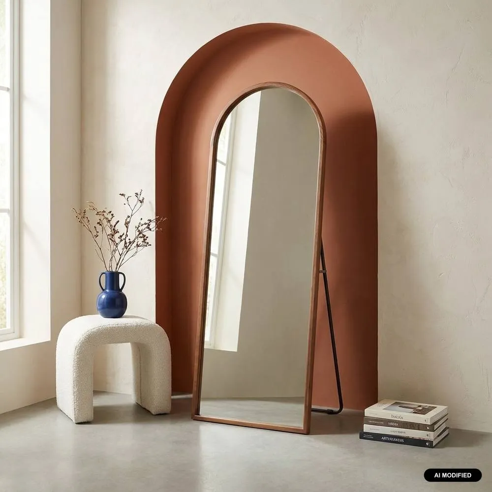 sweeek Arched floor mirror with steel base & rubberwood 170cm in Dark Brown