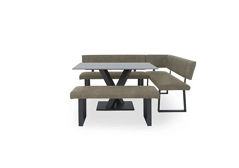 Warrior Grey Compact Fixed Dining Table with Right Hand Facing Corner Bench and Standard Bench - Grey