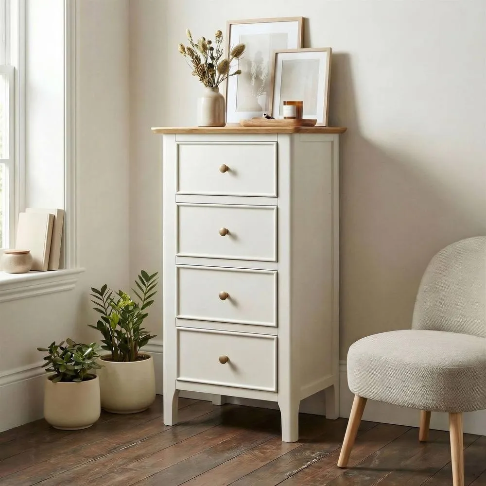 FurnitureboxUK Belle Solid Oak & Cream Small Chest of Drawers