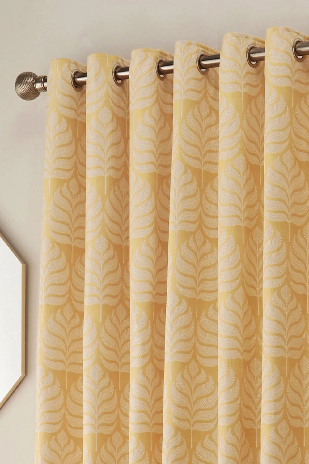 Paoletti Horto Embroidered Botanical Eyelet Curtains in Yellow 2