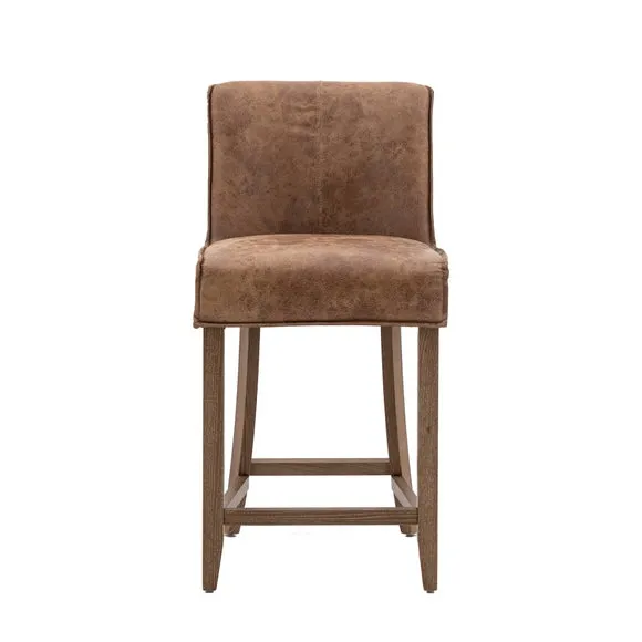 Thane Set of 2 Bar Stools, Brown Leather 5