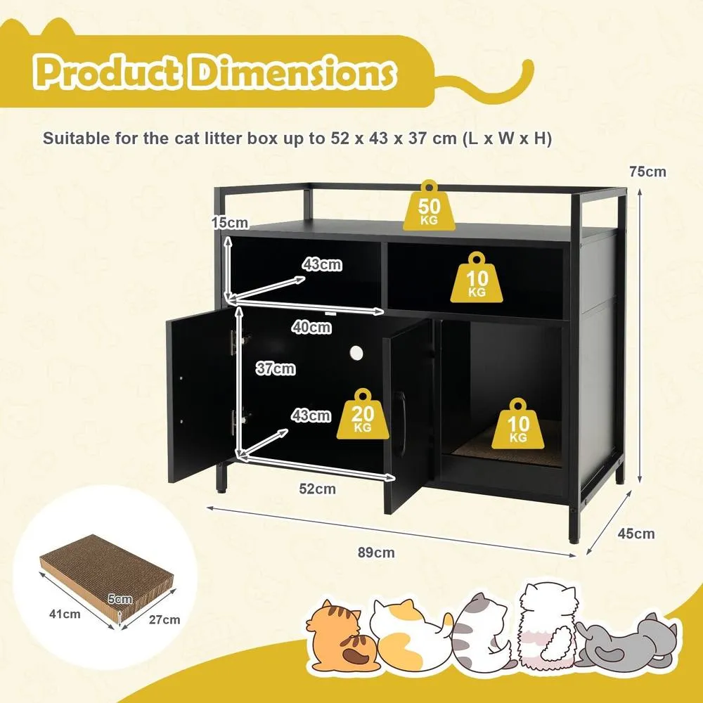 Costway Large Cat Litter Box Enclosure Furniture Wooden Kitty Washroom Hidden Cabinet in Black 2