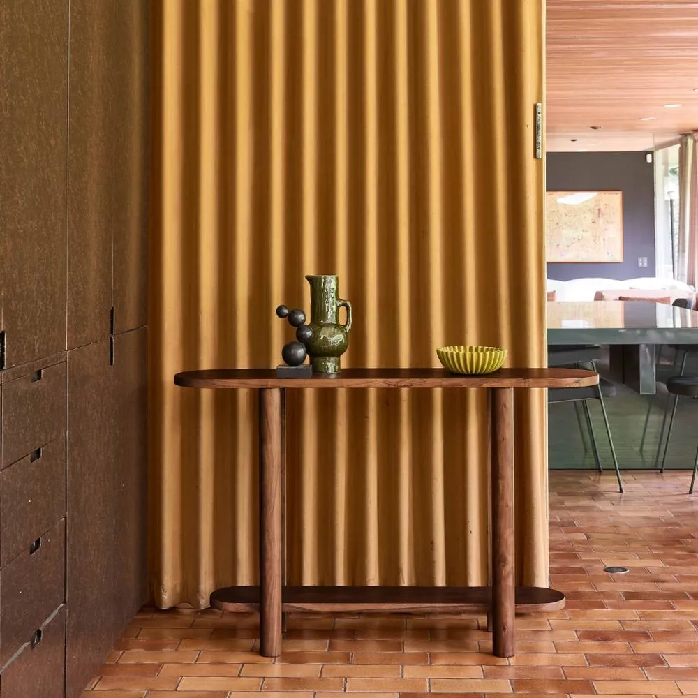 sweeek Oval console with 2 levels acacia wood in Dark Brown