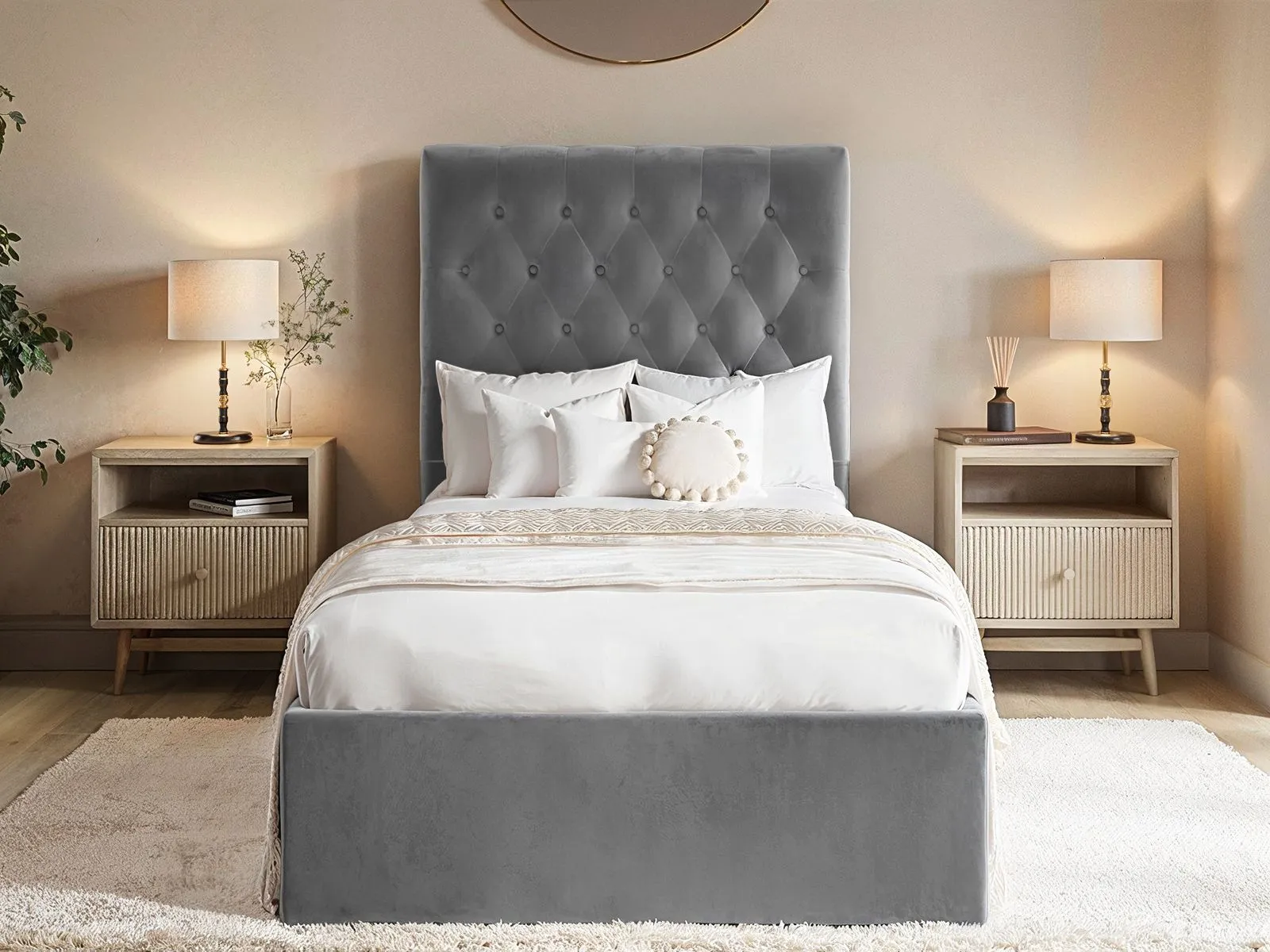 Flair Milan Velvet Single Ottoman Bed in Grey 2