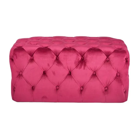 Return - Seraphina Velvet Buttoned Footstool, Raspberry Pink 2