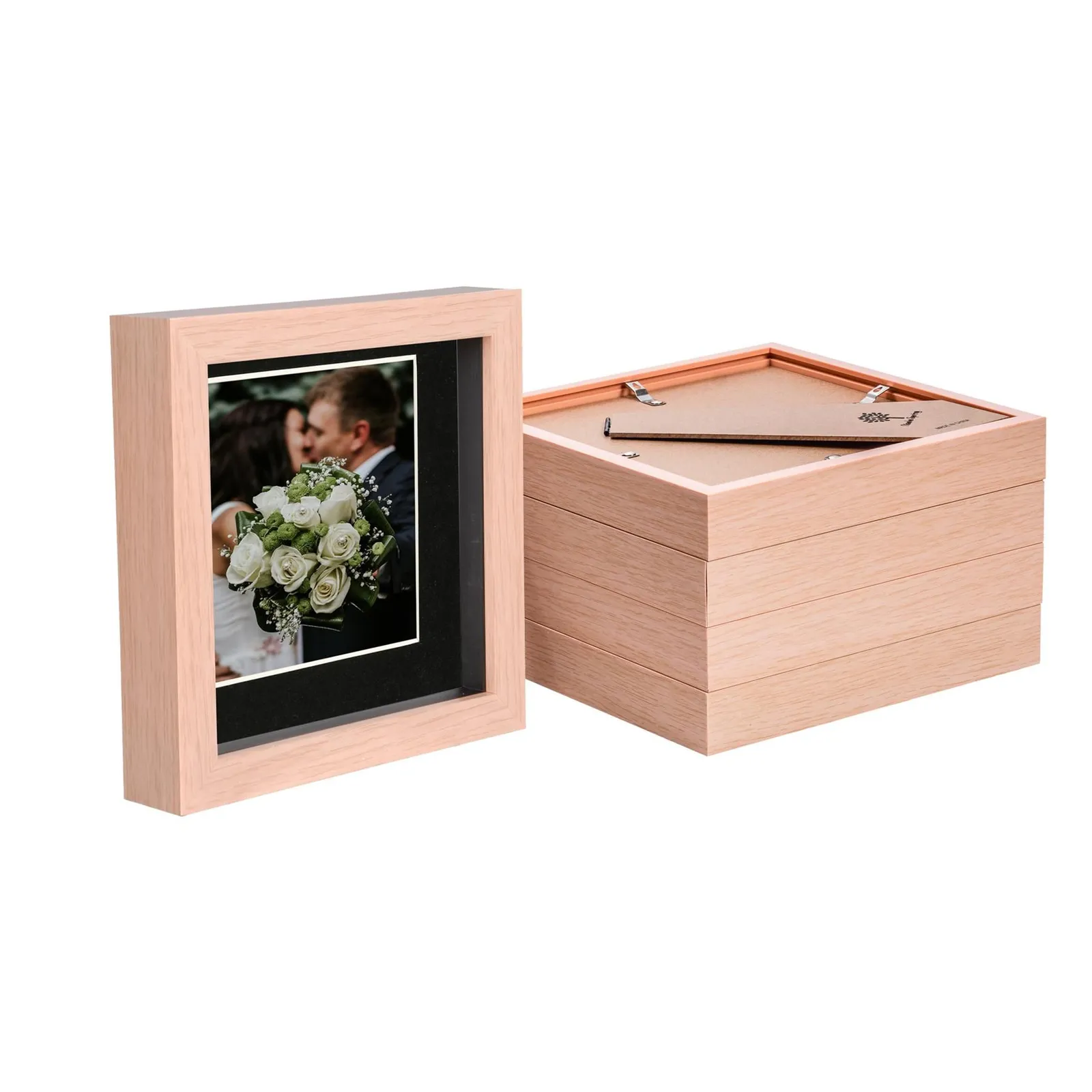 Nicola Spring 6" x 6" 3D Box Photo Frames - 4" x 4" Mount - Light Brown - Pack of 5 in Black 1