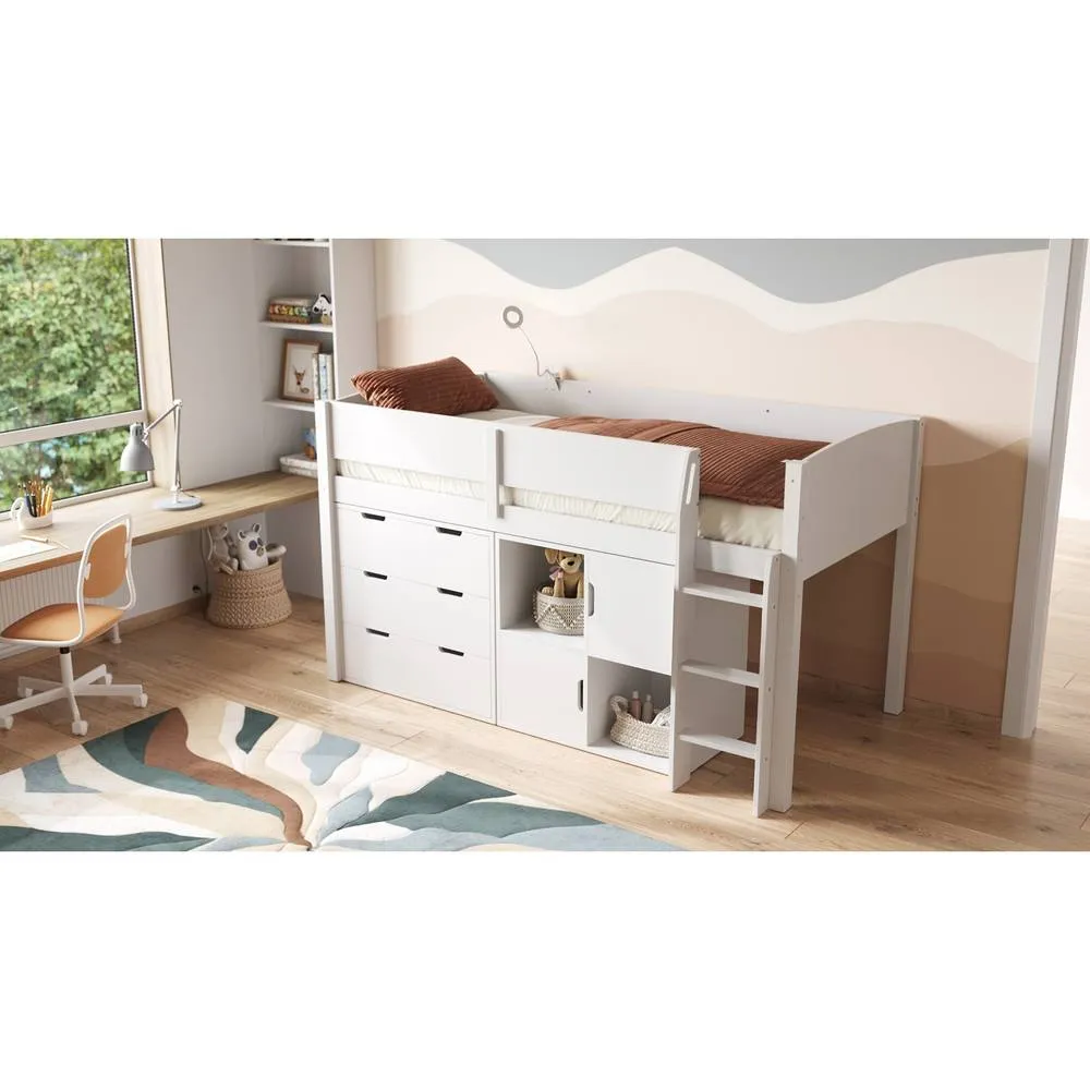 Flair Loop Mid Sleeper Bed Full Storage Set With 2 Doors in White