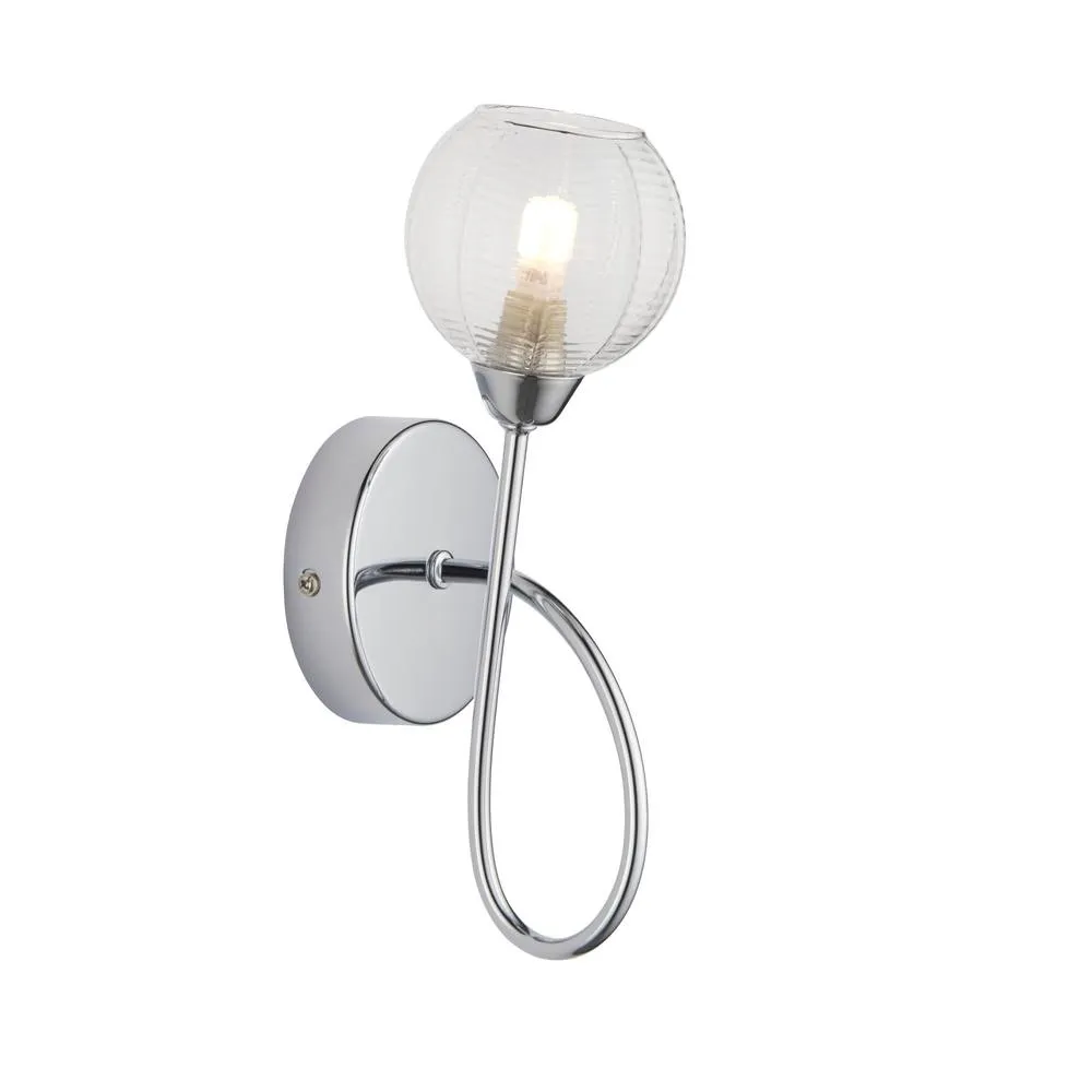 First Choice Lighting Set of 2 Tatton - Chrome with Ribbed Glass Wall Lamps in Silver 3