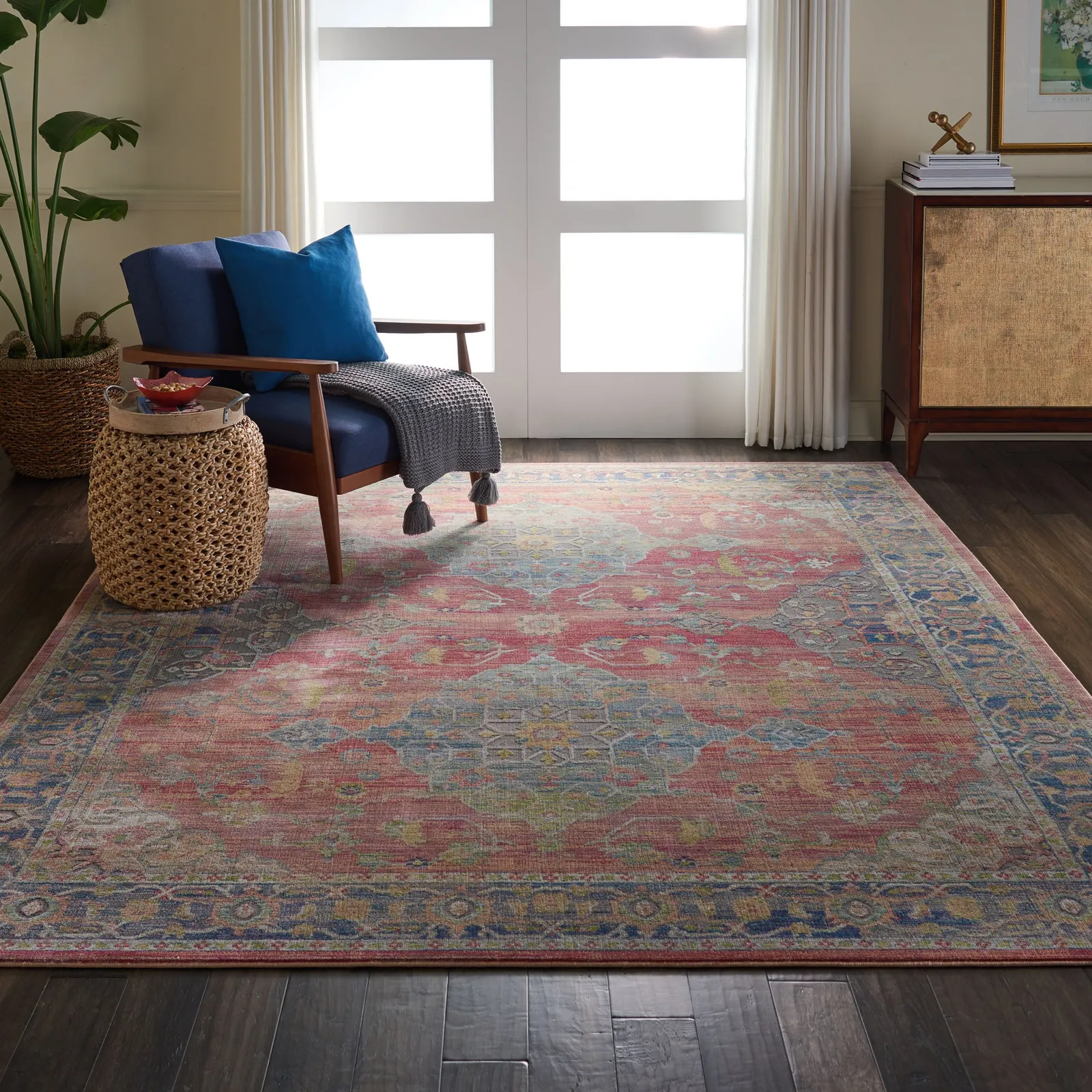 Ankara Global 1 Rug Blue, Yellow and Pink
