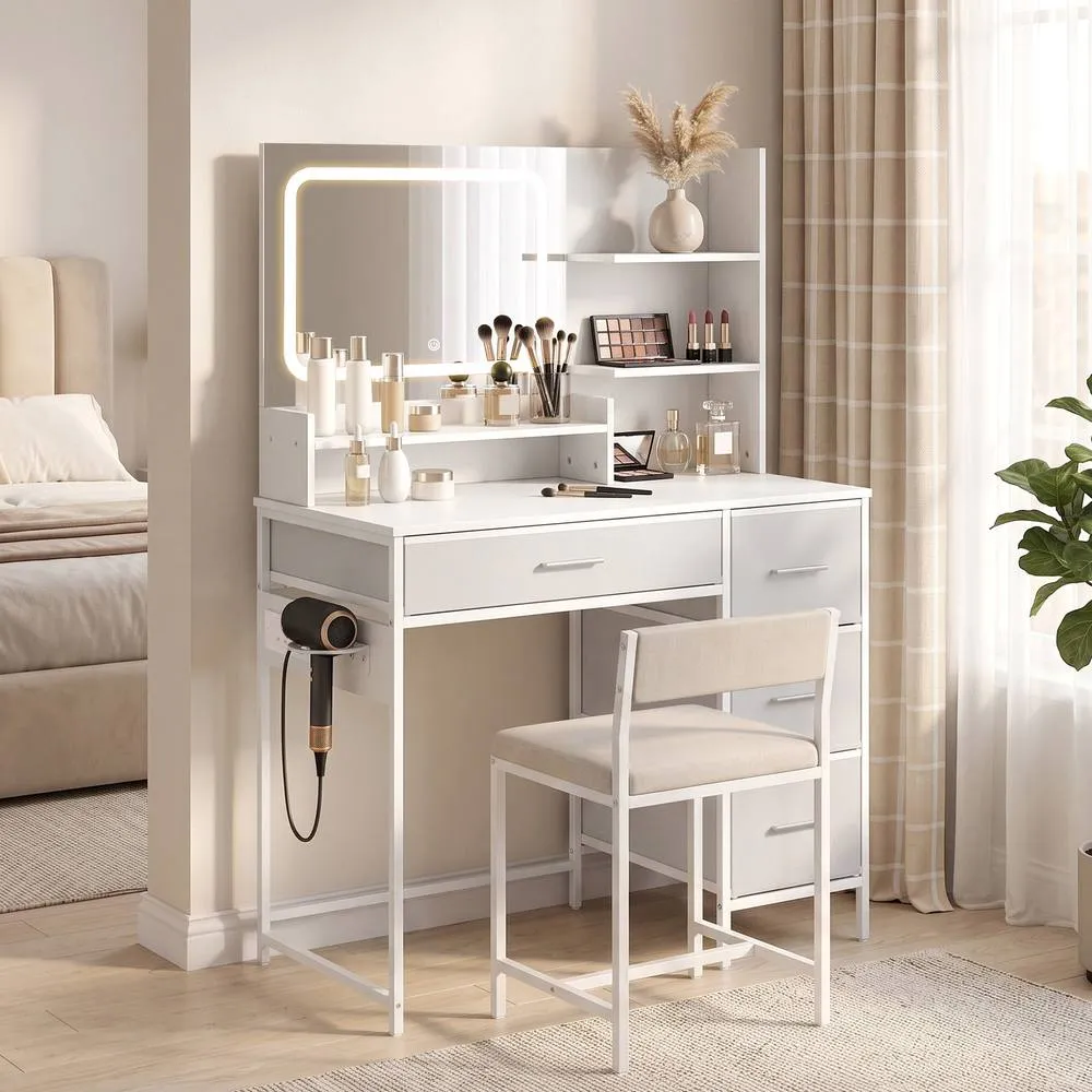 HOMCOM Vanity Dressing Table with 3-Colour LED Mirror & Power Outlet in White 2